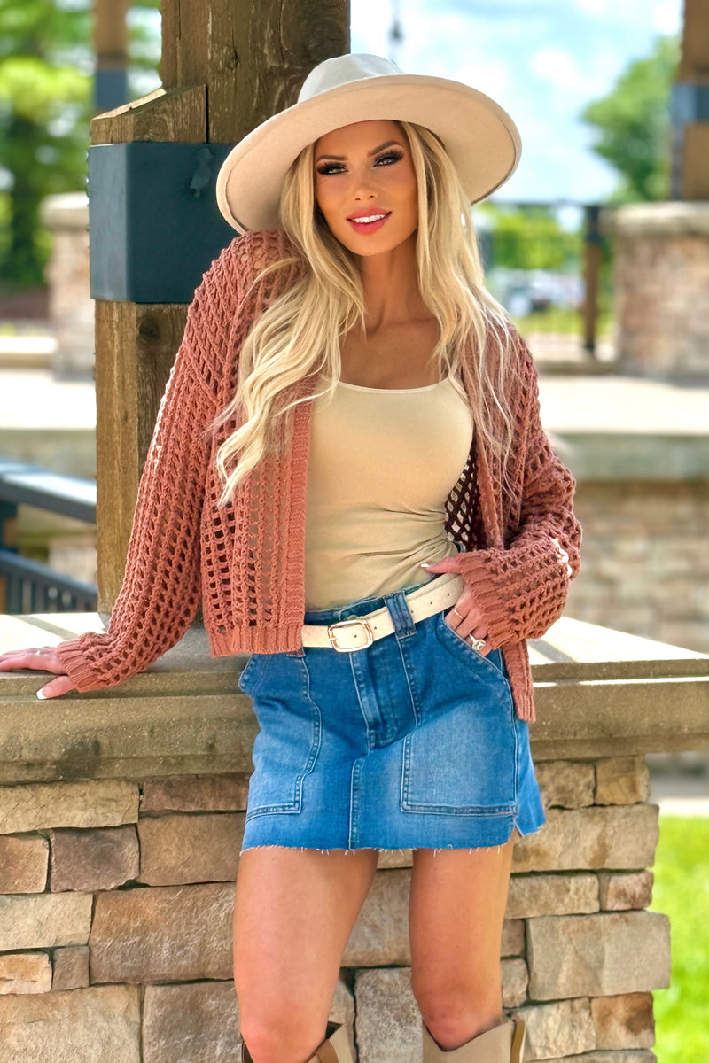 Antonia Crochet Cropped Cardigan : Clay