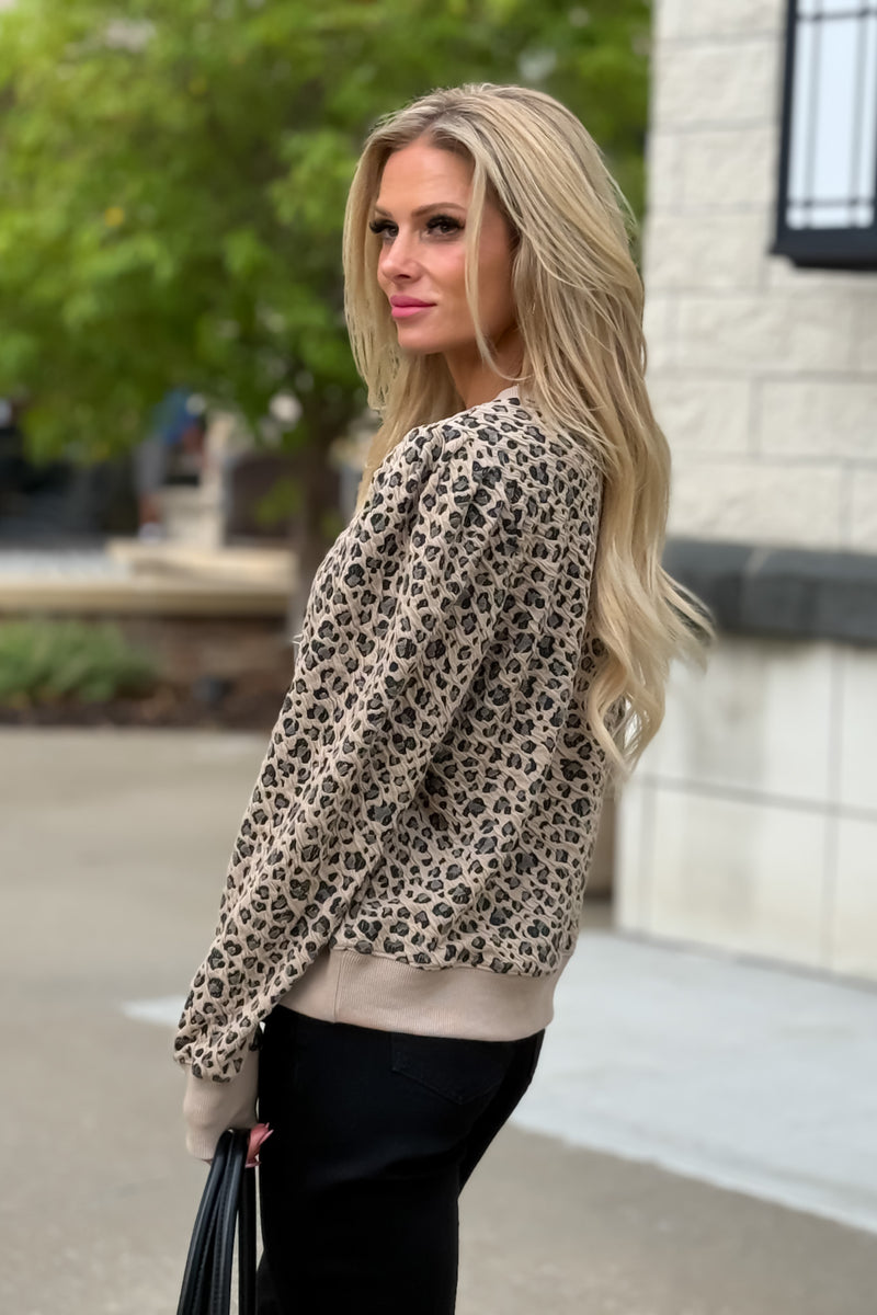 Elowen Banded Knit Leopard Top : Oatmeal
