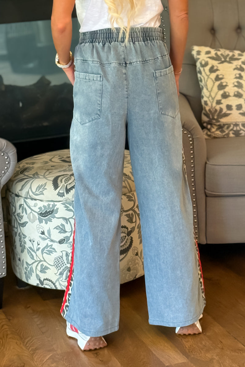 Jodifl Lilijana Leopard Accent Striped Jean : Red/Denim
