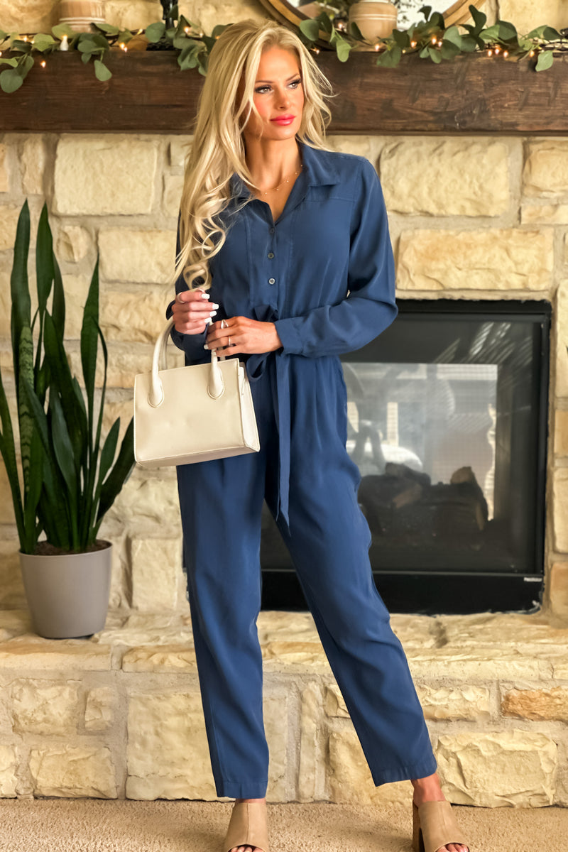 Velvet Heart Genevieve Long Sleeve Jumpsuit : Navy