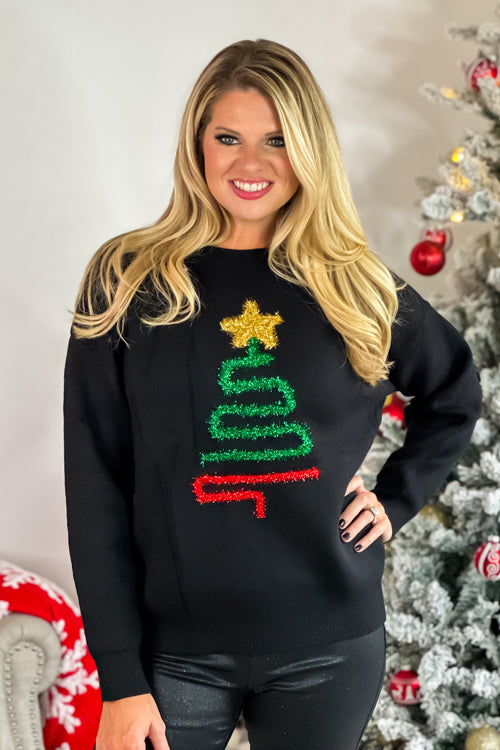 Sparkle Garland Christmas Tree Sweater : Black/Multi