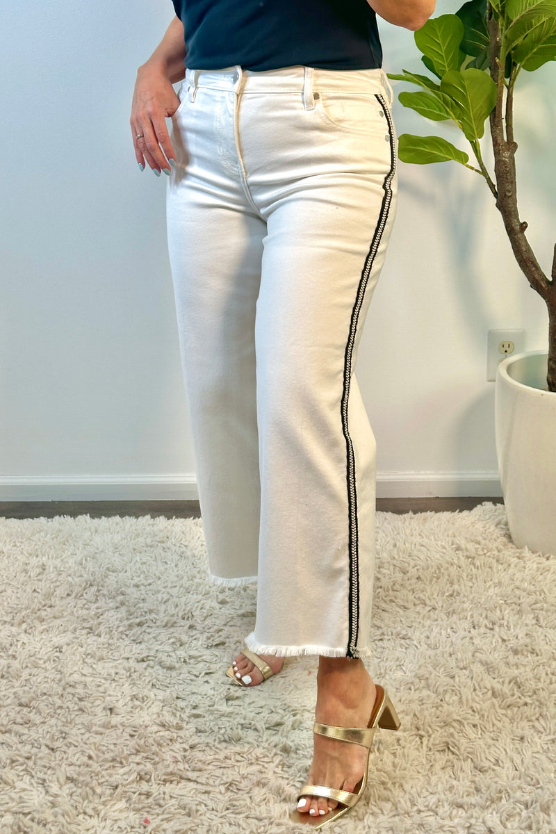 Liverpool Lilia High Rise Crop Wide Hem : White