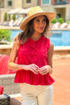 Shay Bow Detail Sleeveless Top : Red