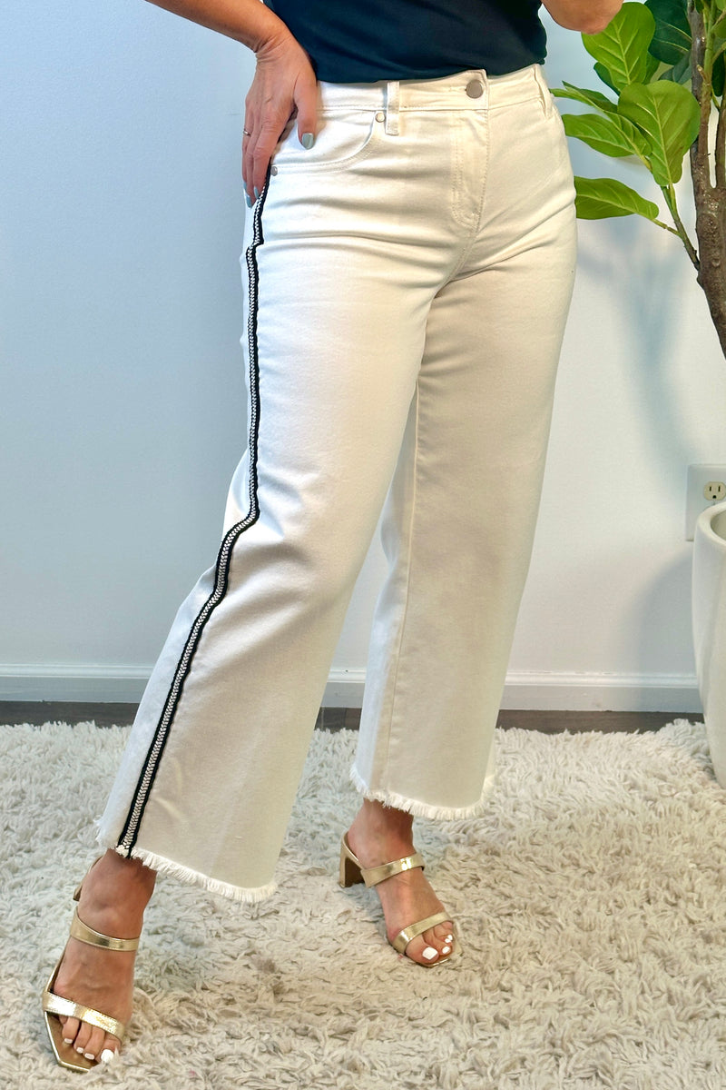 Liverpool Lilia High Rise Crop Wide Hem : White