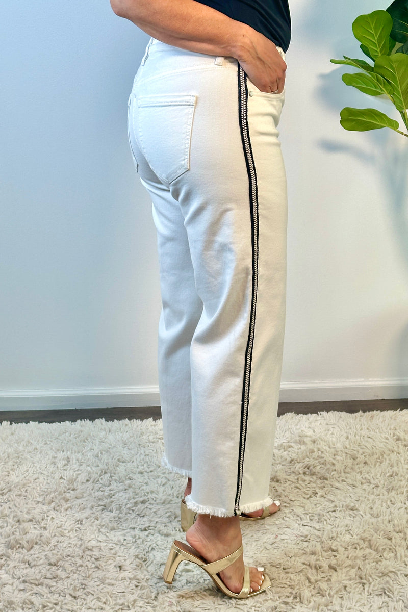 Liverpool Lilia High Rise Crop Wide Hem : White