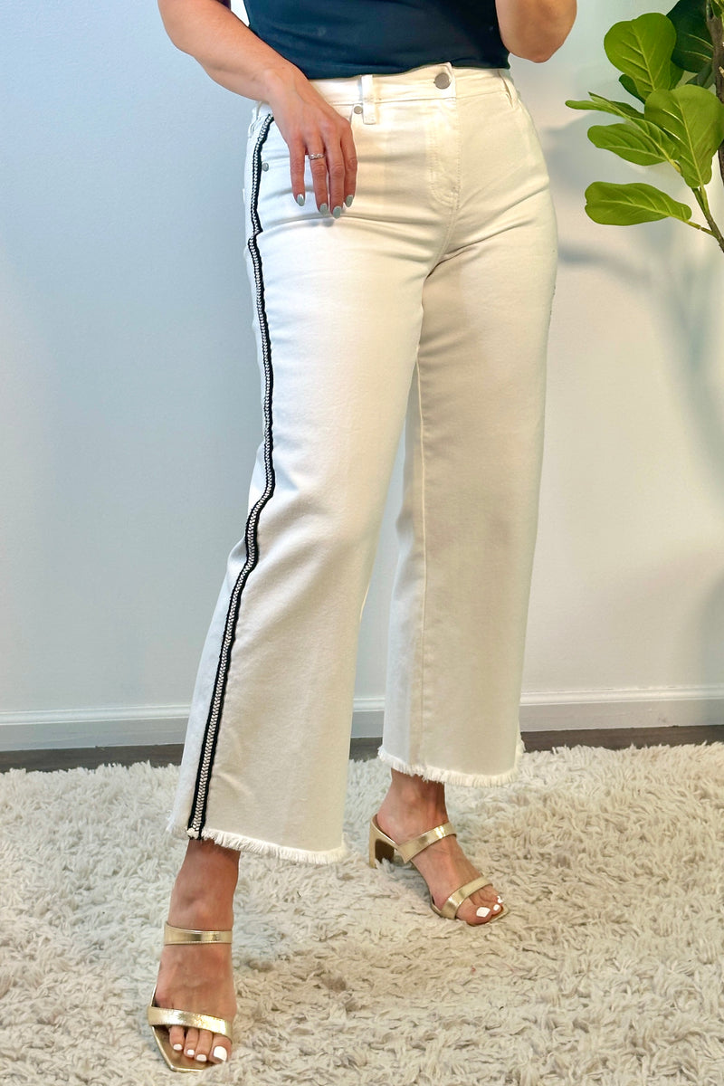 Liverpool Lilia High Rise Crop Wide Hem : White