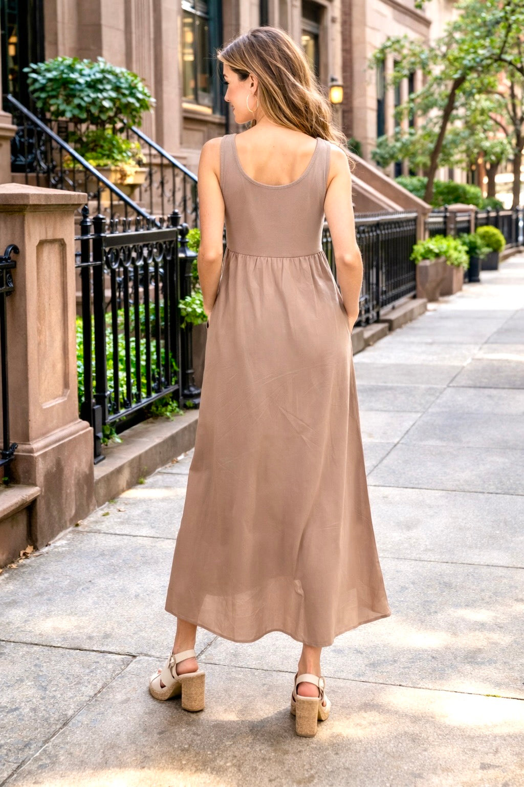 Tatum Knit Tank Button Up Midi Dress : Mocha