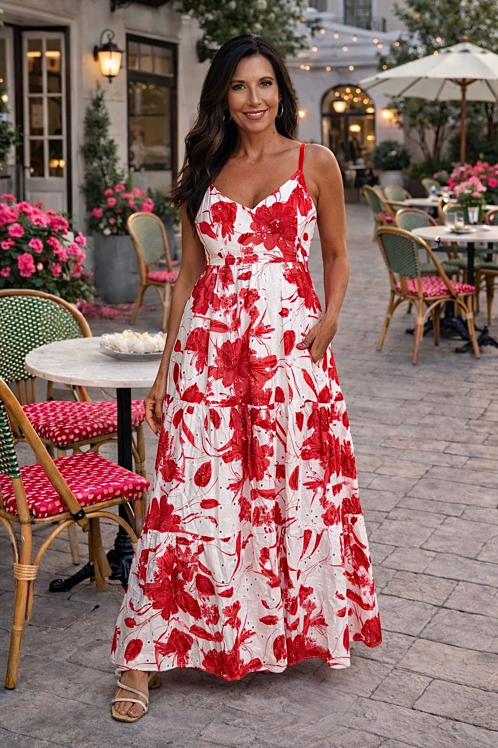 Jessie Floral Tiered Maxi Dress : Red