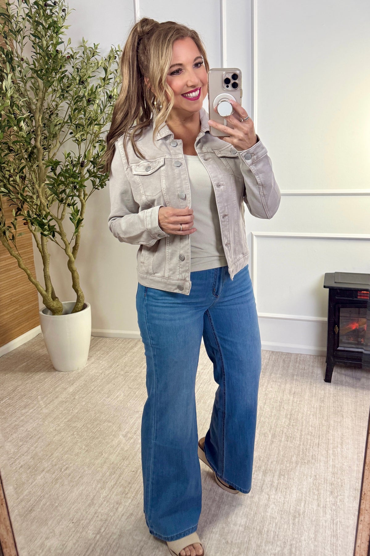 Khloe Washed Sweatshirt Feel Jacket : Light Stone