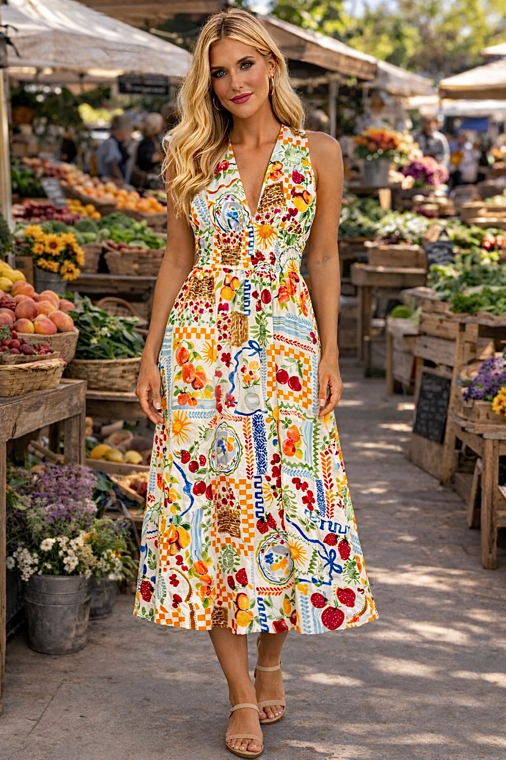 Emmeline Sleeveless Maxi Dress : Summer Picnic
