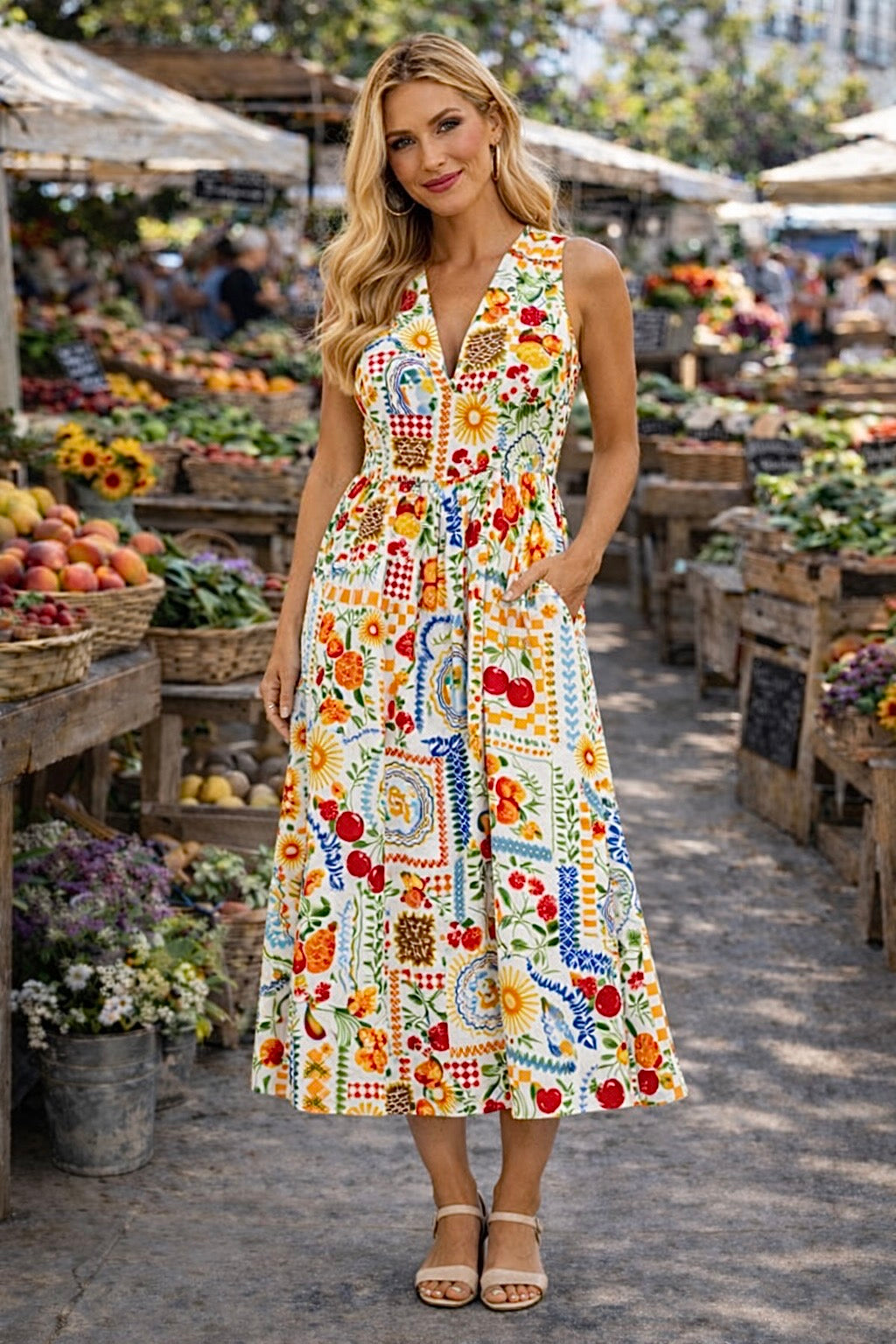 Emmeline Sleeveless Maxi Dress : Summer Picnic