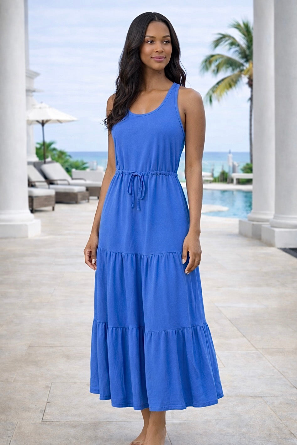 Tribal Aliza Sleeveless Boat Neck Maxi Dress : Sky Blue