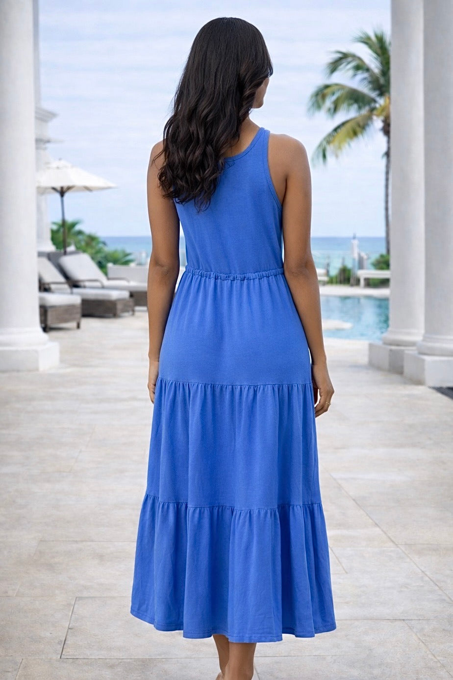 Tribal Aliza Sleeveless Boat Neck Maxi Dress : Sky Blue