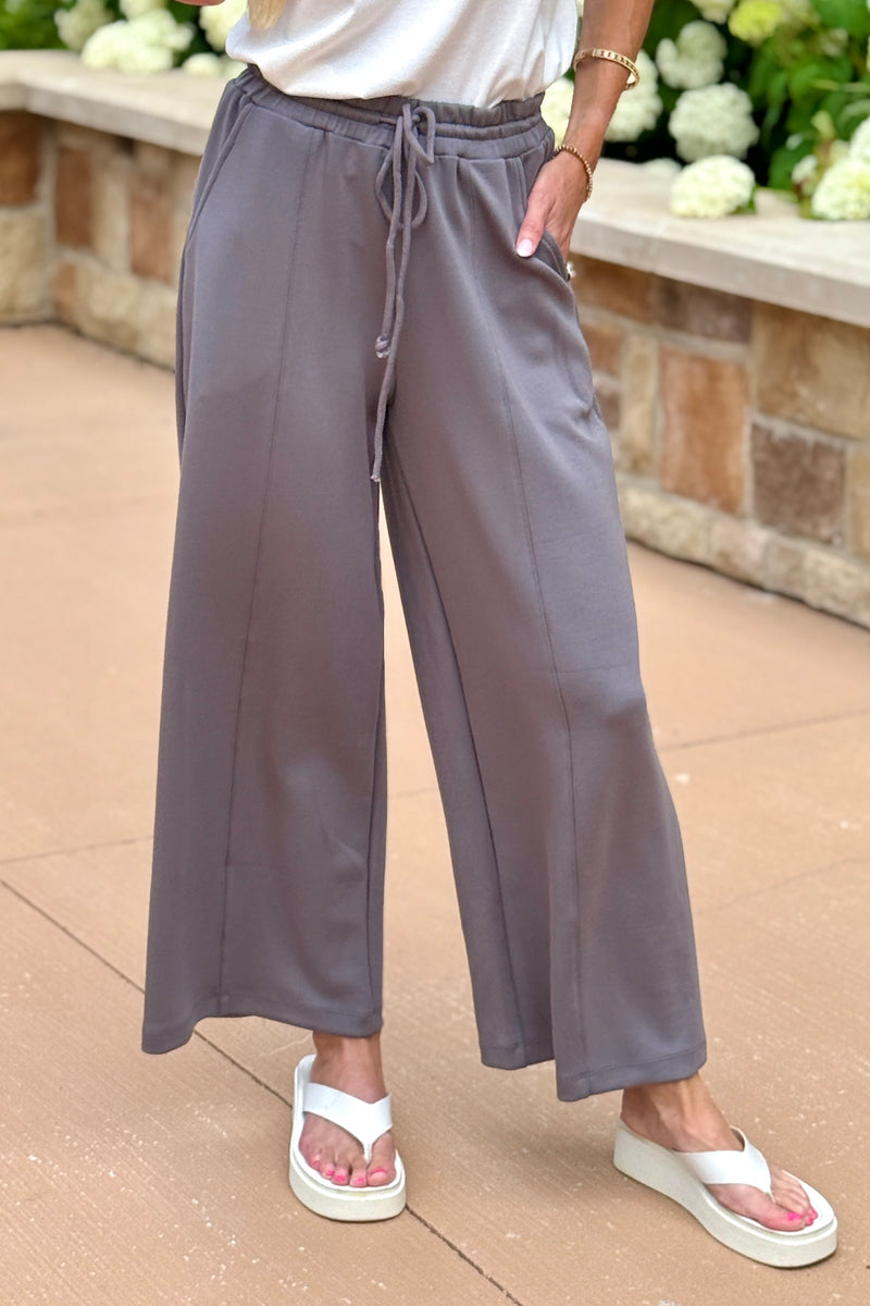 Patrice Drawstring Wide Leg Pant : Charcoal