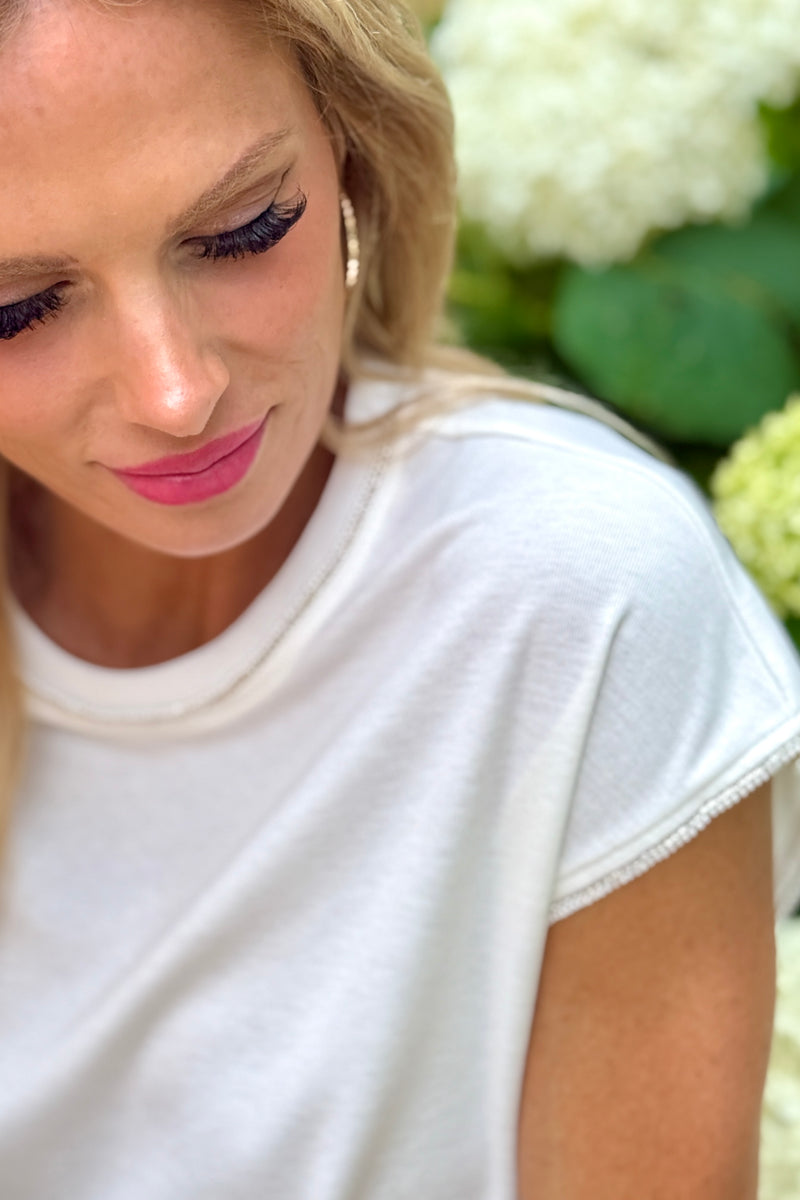 Romy Sleeveless Shirt w/ Stitch Detail : Ivory