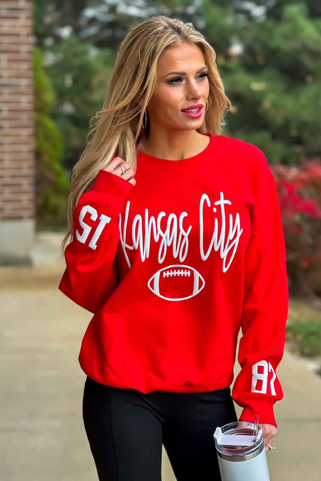 Kansas City Cursive Football 15/87 Sleeve Detail : Red/White – TeaElla