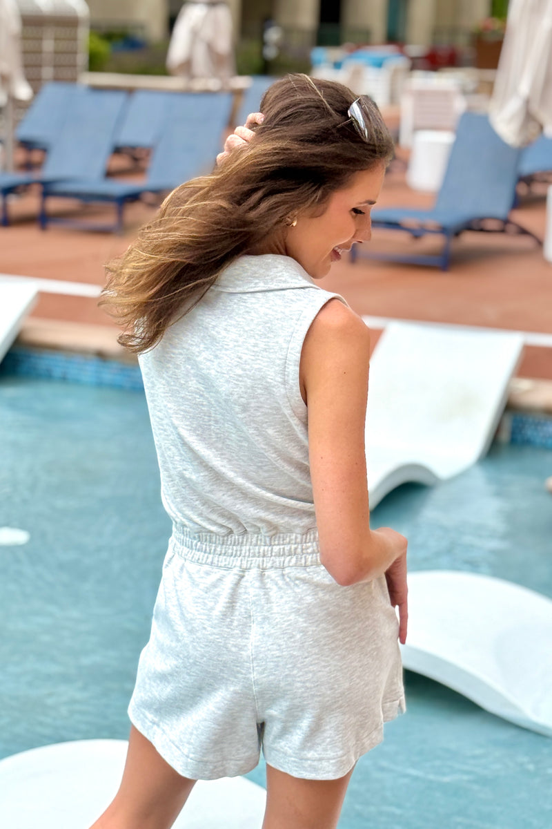 Tobi Athletic Collared Romper : Heather Grey