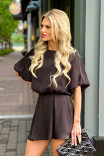 Kitura Washed Poly Silk Pleated Skort : Black