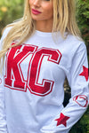 KC Glitter Block Letter Star/Football Sleeve Detail Tee : White/Red