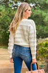 Instant Connection Chenille Contrast Striped Sweater : Cream