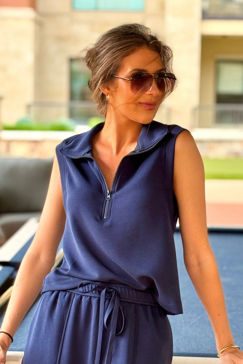 Jeana Brushed Modal Sleeveless Top : Navy