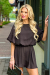 Kitura Washed Poly Silk Pleated Skort : Black
