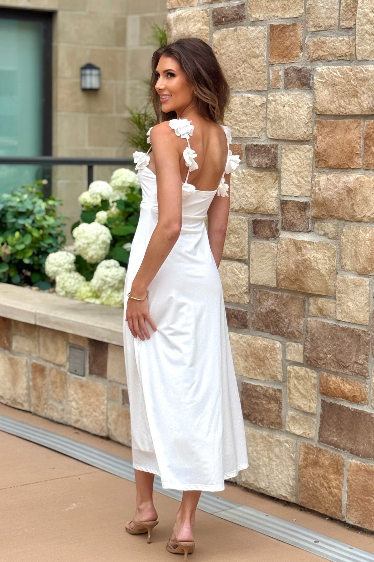 Ailani Marsy Rosette Shoulder Maxi Dress : White TeaElla Ailani Marsy Rosette Shoulder Maxi Dress : White TeaElla