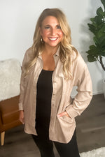 The Dakota Brushed Suede Button Down Shirt : Taupe