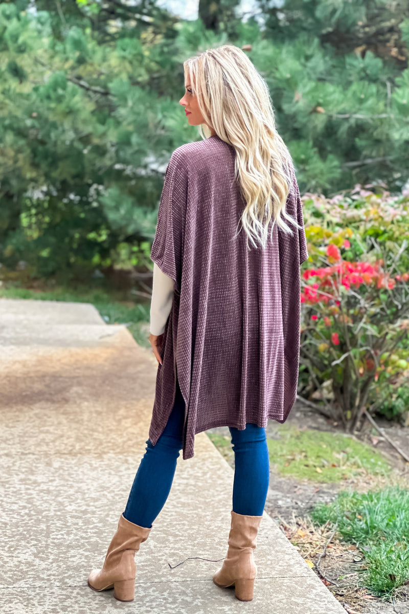 Endlessly Yours Waffle Knit Lurex Velvet Kimono : Cocoa