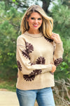 Daisy Love Textured Floral Knit Sweater : Tan/Brown
