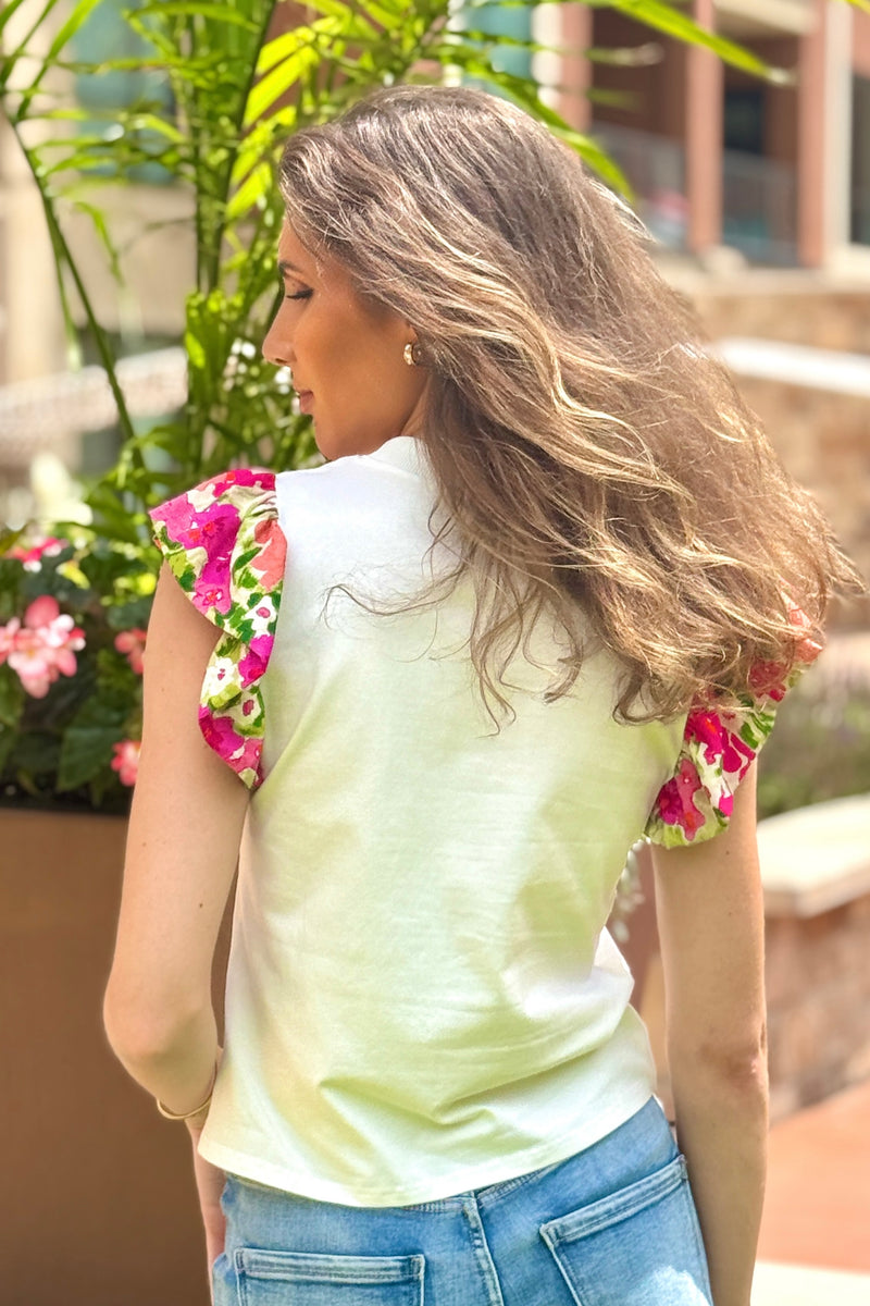 Analeia Flutter Sleeve Top : White