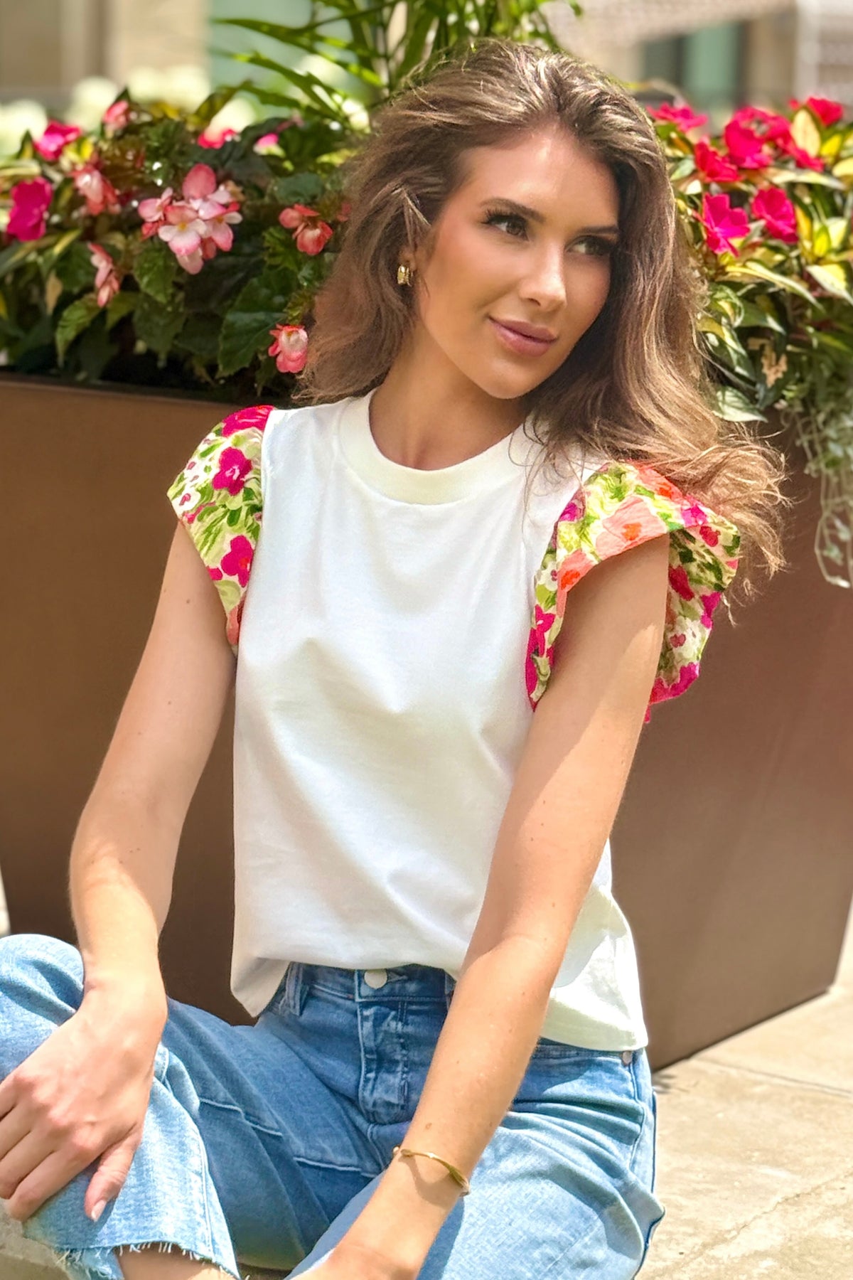 Analeia Flutter Sleeve Top : White