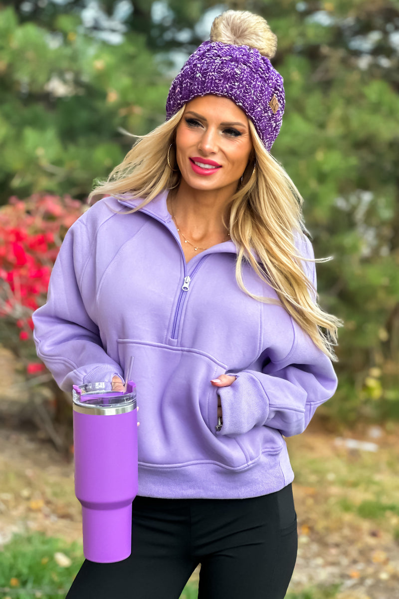 Layla Game Day Half Zip Fleece Pullover : Lavender