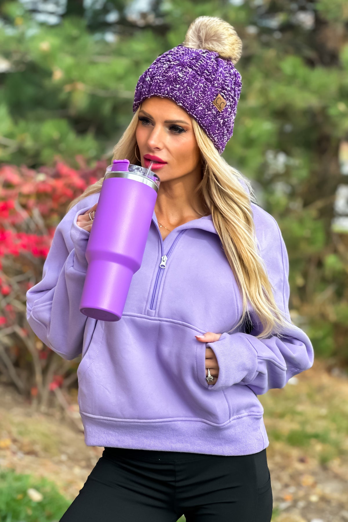 Layla Game Day Half Zip Fleece Pullover : Lavender
