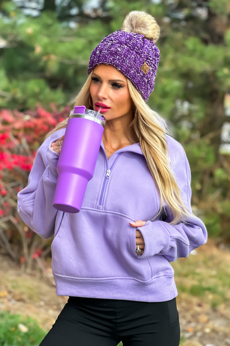 Layla Game Day Half Zip Fleece Pullover : Lavender