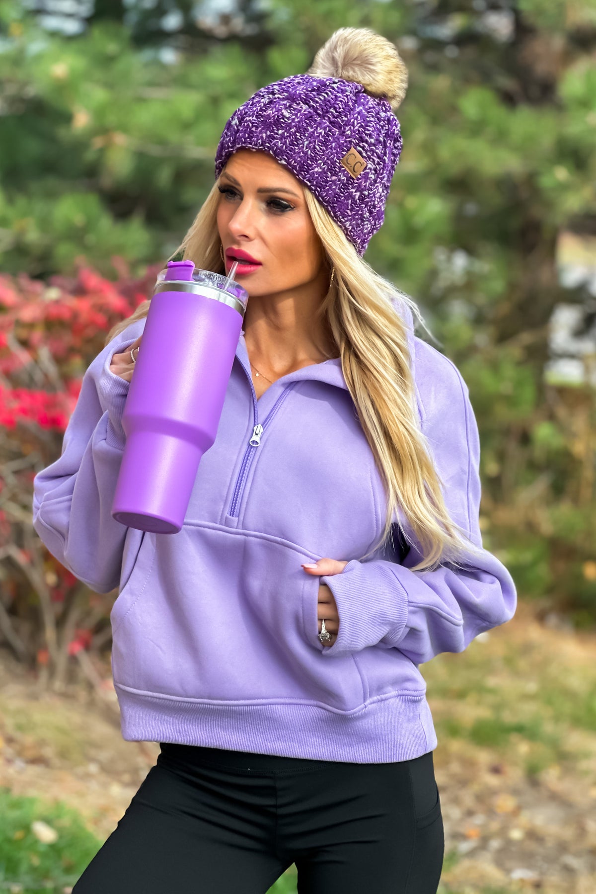 Layla Game Day Half Zip Fleece Pullover : Lavender