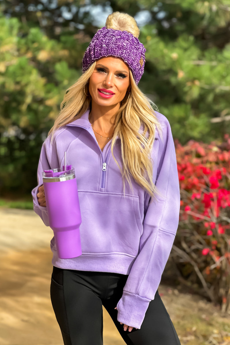 Layla Game Day Half Zip Fleece Pullover : Lavender