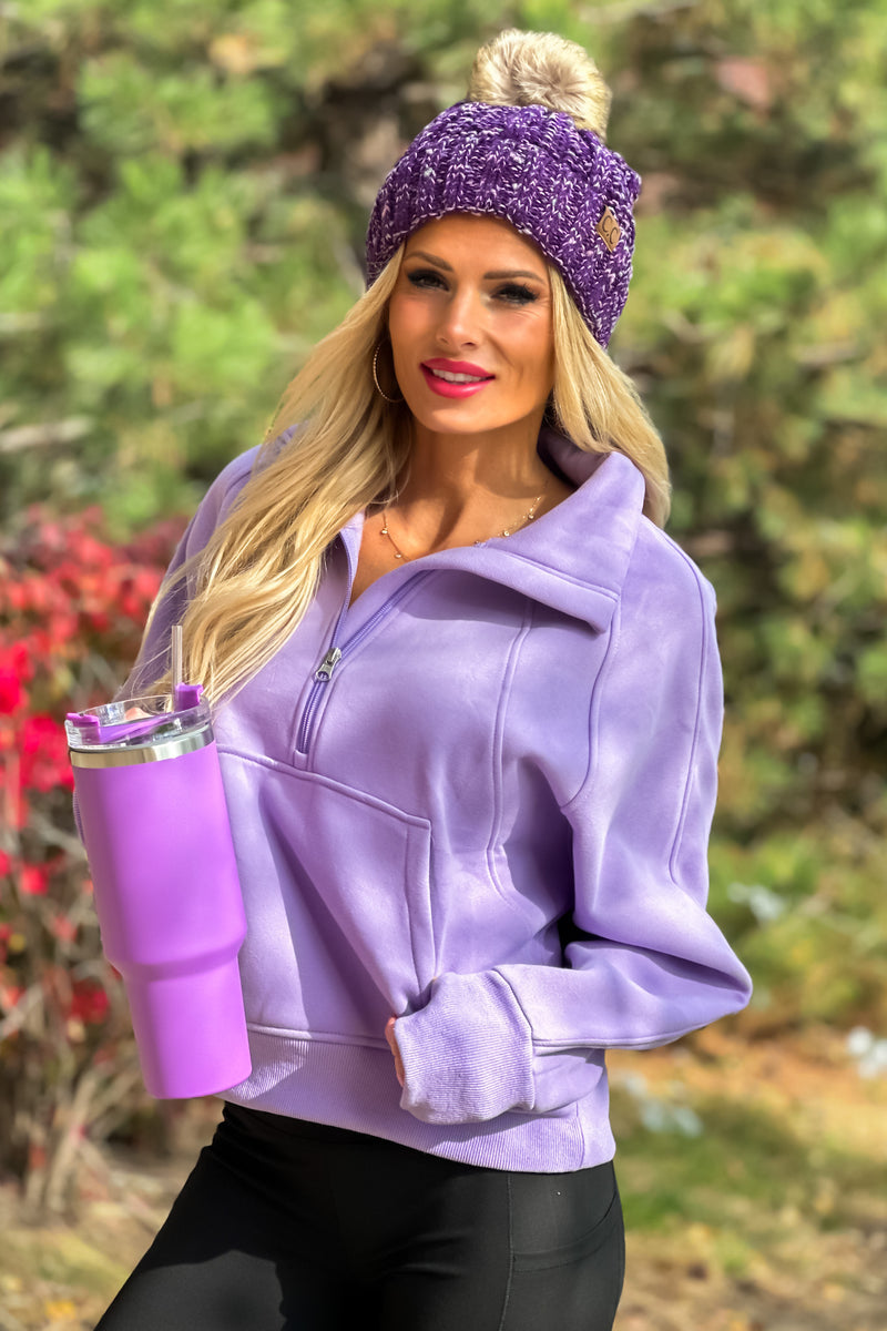 Layla Game Day Half Zip Fleece Pullover : Lavender