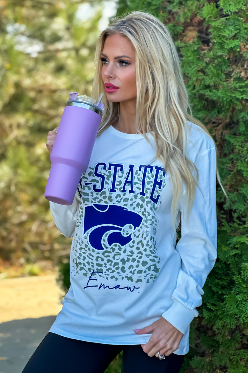 KSU Wildcats Wild Game Boyfriend Tee : White/Purple