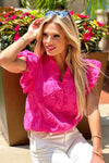 Amyra Puff Sleeve Blouse : Hot Pink