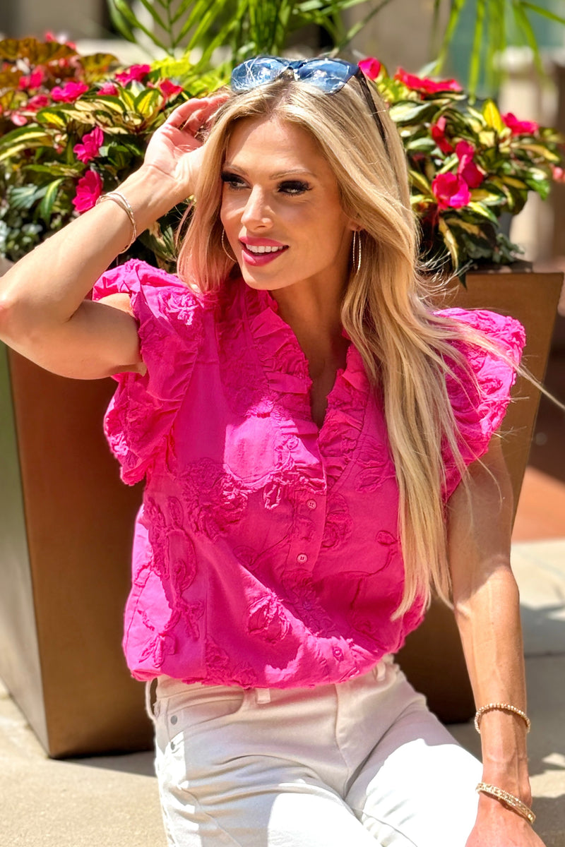 Amyra Puff Sleeve Blouse : Hot Pink