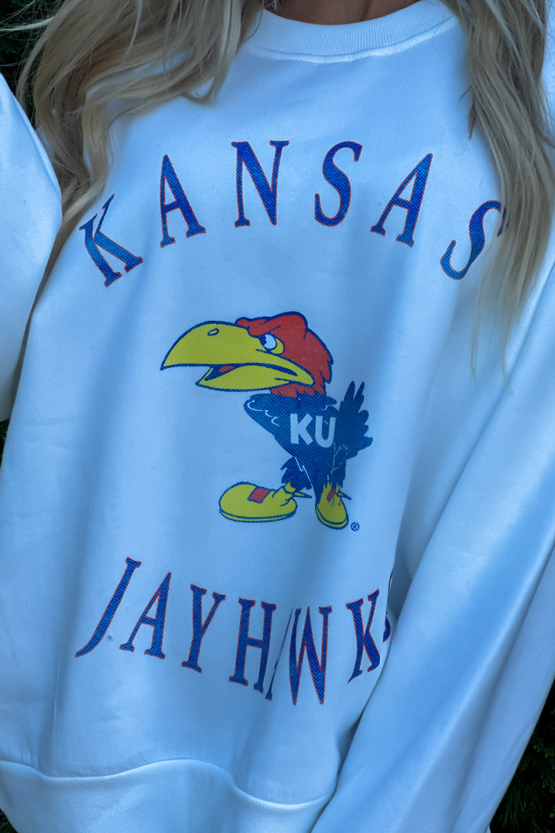 Kansas Jayhawks Play On Oversized Fleece : White/Blue/Red