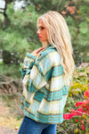 Even Now Fuzzy Plaid Jacket : Turquoise/Chartreuse