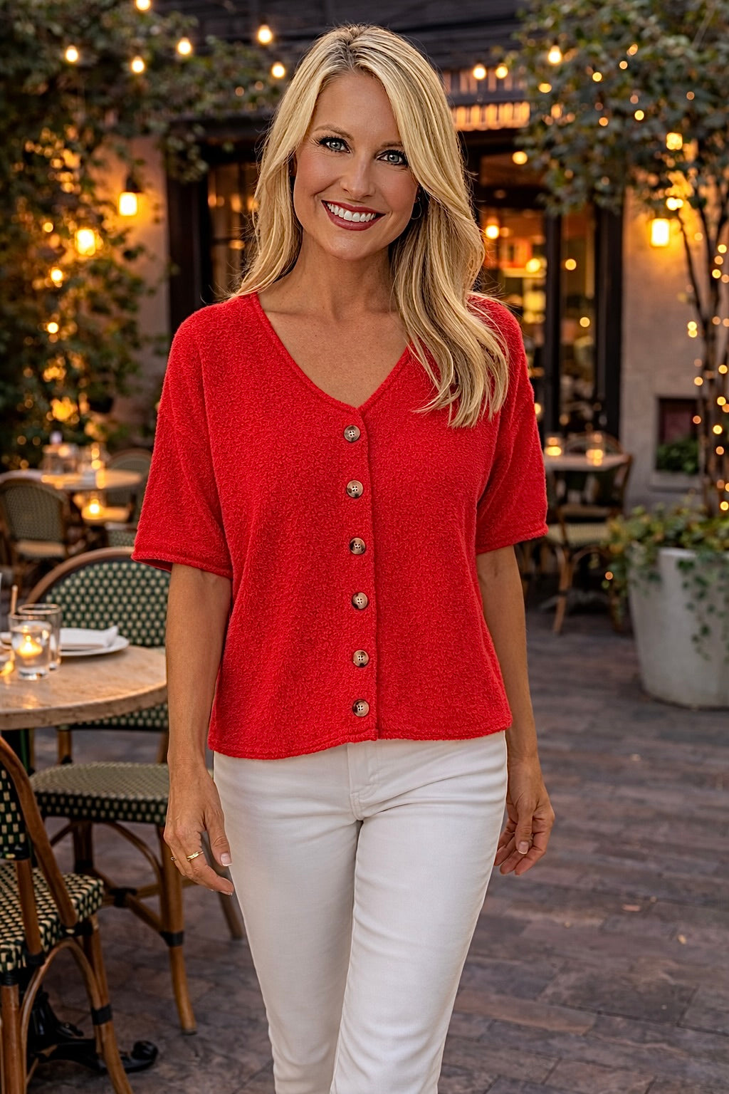 Jolie Soft Button Up Sweater Cardigan : Cherry