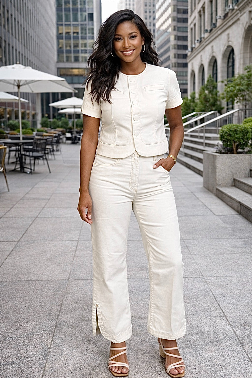 Liverpool Teagan Crop Flare with Tulip Hem : Desert Dunes