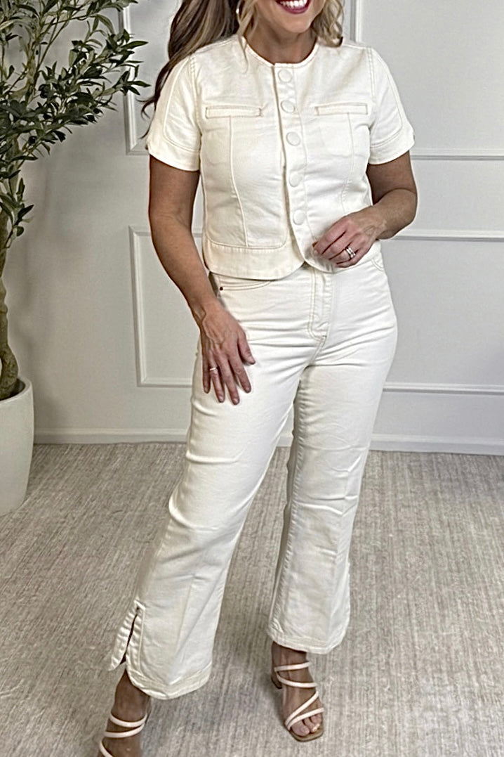 Liverpool Teagan Crop Flare with Tulip Hem : Desert Dunes