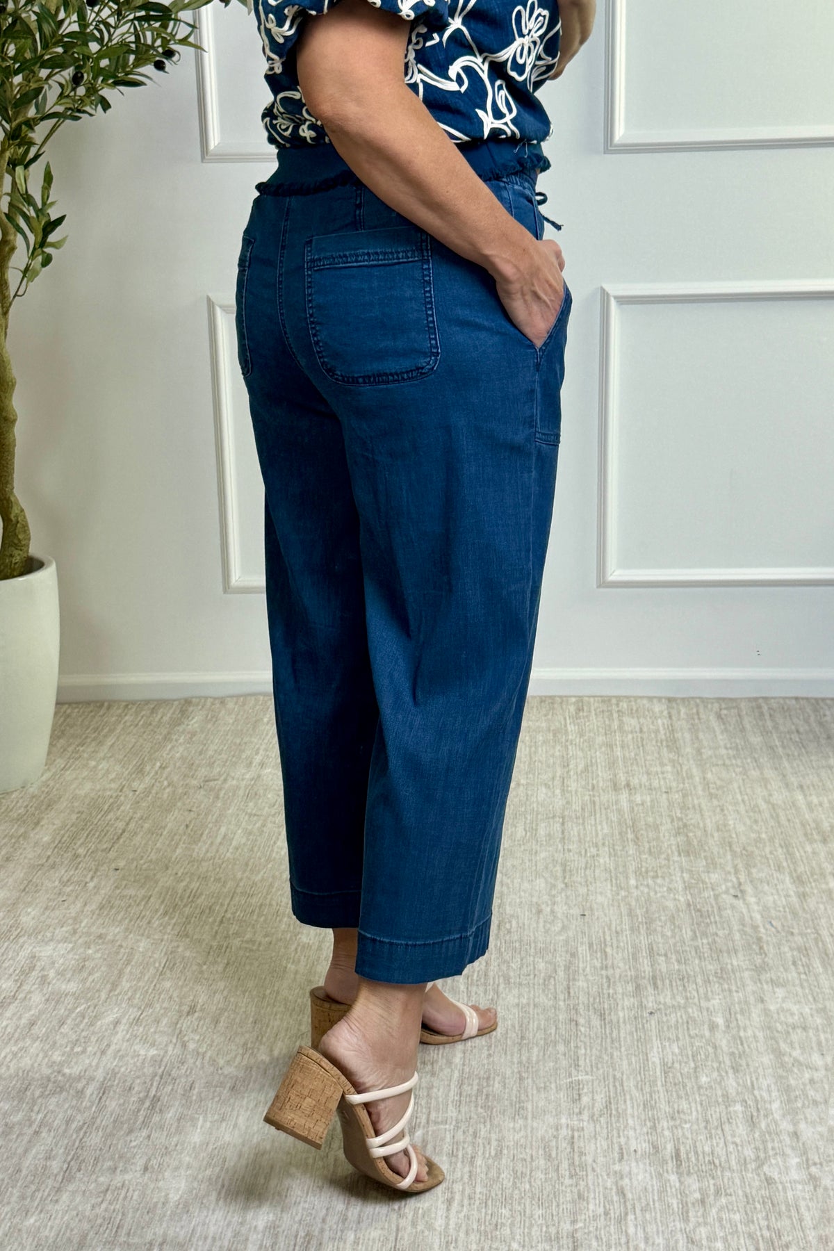 Tribal Esther Wide Crop Joggers : Dark Blue