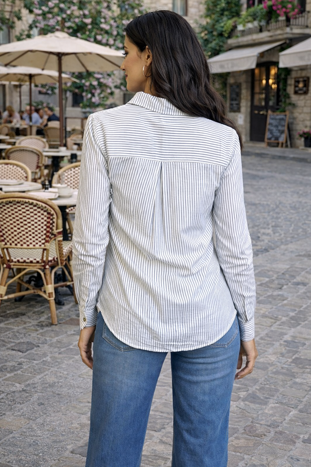 Leslie Pinstripe Long Sleeve Top : Denim