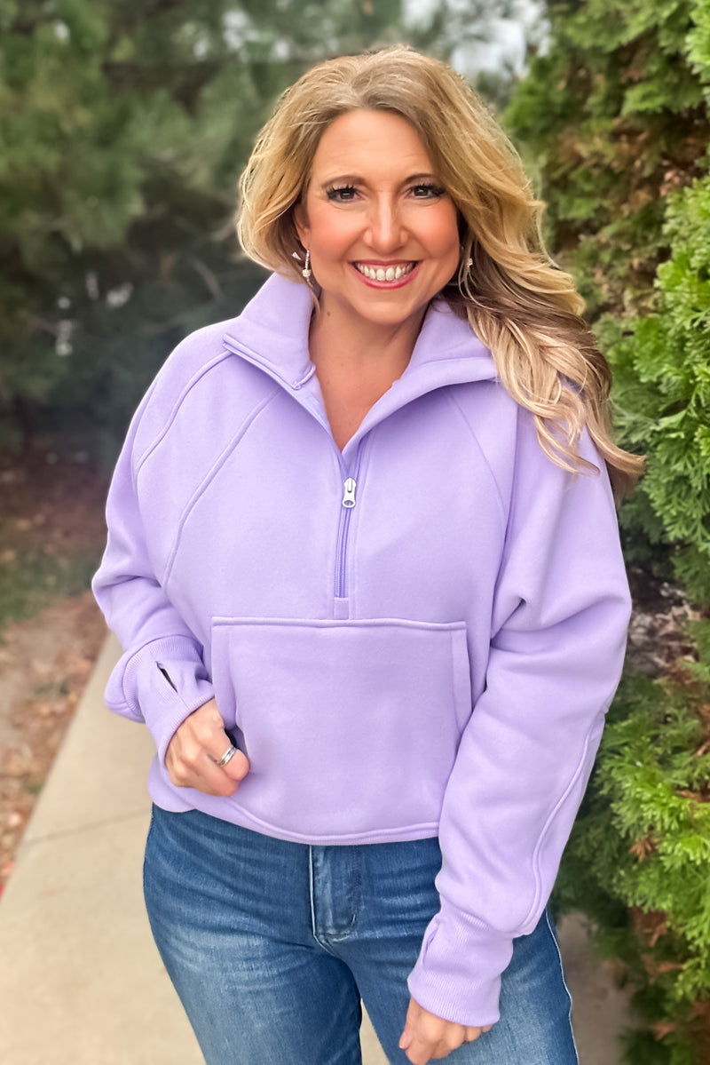 Layla Game Day Half Zip Fleece Pullover : Lavender