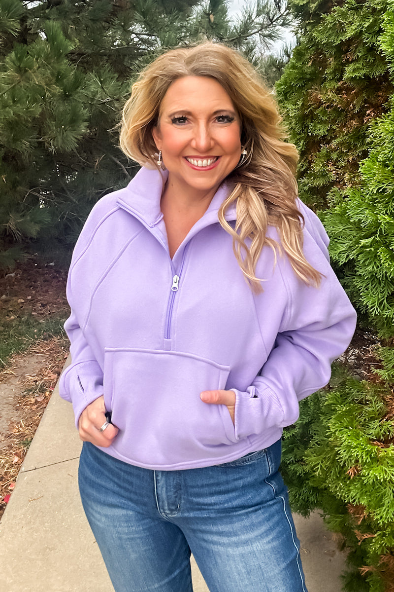 Layla Game Day Half Zip Fleece Pullover : Lavender